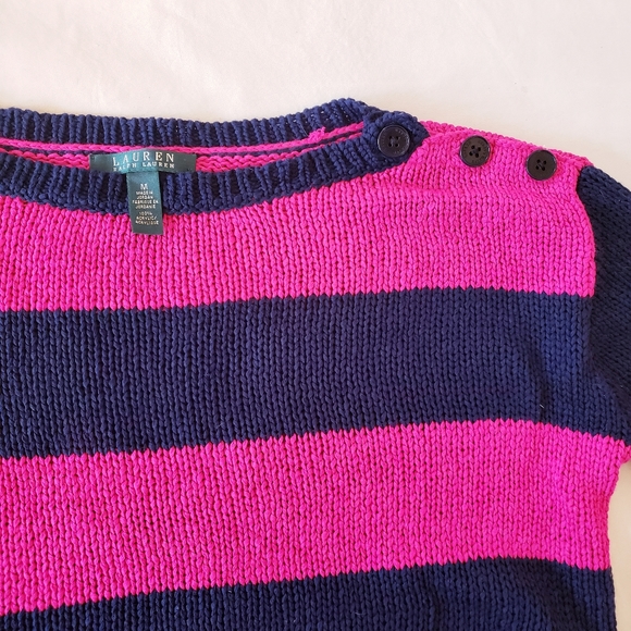 Ralph Lauren Loose Knit Pink & Blue Horizontal Stripe Boxy Sweater, Size M - Picture 2 of 8